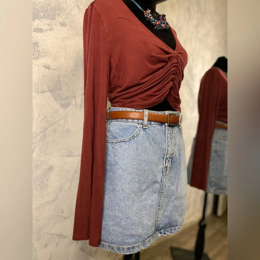 Burgandy Long Sleeve V-Neck Blouse size L - Picture 2 of 9